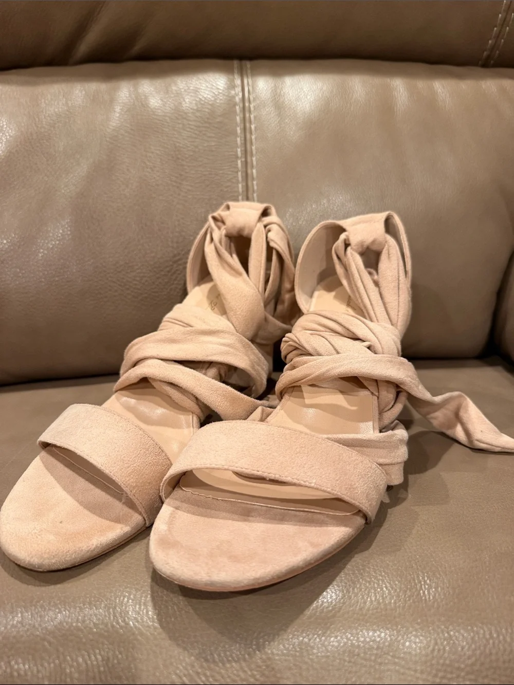 Nude Tie-Wrap Women’s Sandals — Soft Suede-Look Straps
